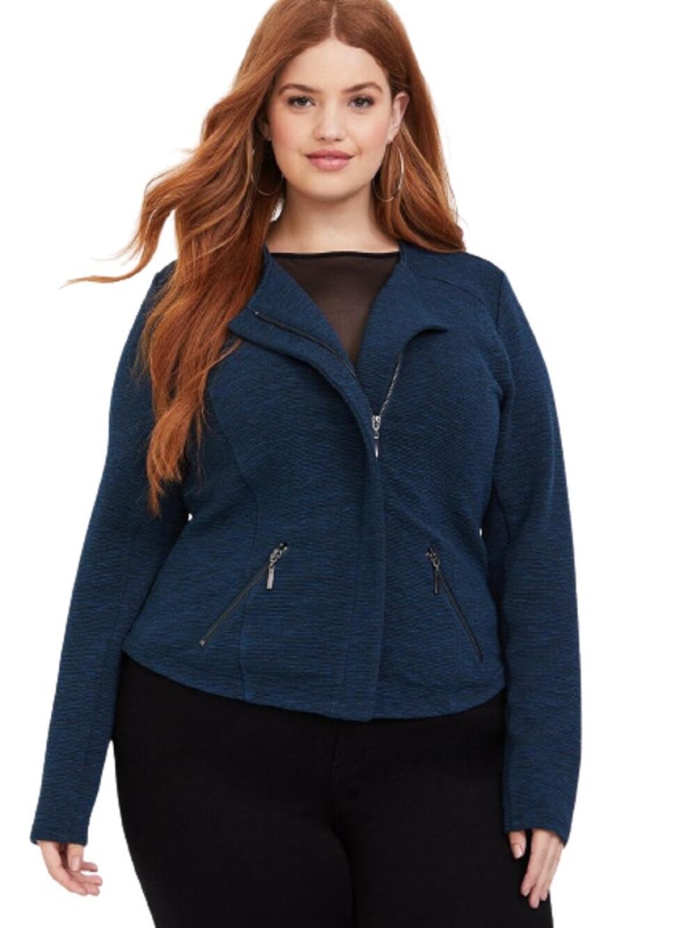 NWT Torrid Studio Double Knit Moto Out Of The Blue Asymmetrical Zip Pockets 1X